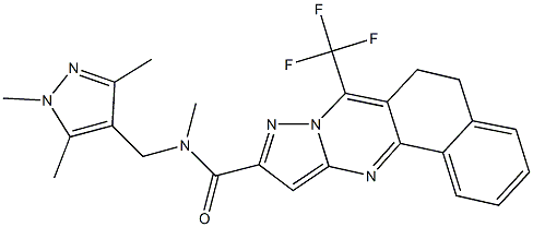 N-methyl-7-(trifluoromethyl)-N-[(1,3,5-trimethyl-1H-pyrazol-4-yl)methyl]-5,6-dihydrobenzo[h]pyrazolo[5,1-b]quinazoline-10-carboxamide Struktur