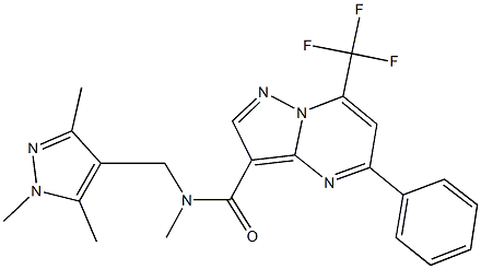 N-methyl-5-phenyl-7-(trifluoromethyl)-N-[(1,3,5-trimethyl-1H-pyrazol-4-yl)methyl]pyrazolo[1,5-a]pyrimidine-3-carboxamide Struktur