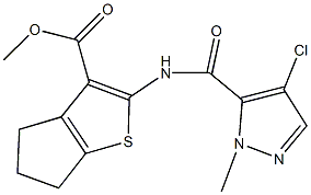 methyl 2-{[(4-chloro-1-methyl-1H-pyrazol-5-yl)carbonyl]amino}-5,6-dihydro-4H-cyclopenta[b]thiophene-3-carboxylate Struktur