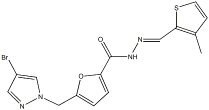 5-[(4-bromo-1H-pyrazol-1-yl)methyl]-N'-[(3-methyl-2-thienyl)methylene]-2-furohydrazide Struktur