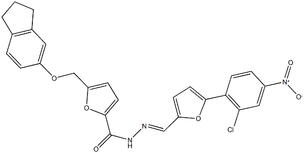 N'-[(5-{2-chloro-4-nitrophenyl}-2-furyl)methylene]-5-[(2,3-dihydro-1H-inden-5-yloxy)methyl]-2-furohydrazide Struktur