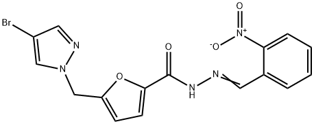 5-[(4-bromo-1H-pyrazol-1-yl)methyl]-N'-{2-nitrobenzylidene}-2-furohydrazide Struktur