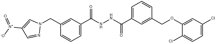 N'-{3-[(2,5-dichlorophenoxy)methyl]benzoyl}-3-({4-nitro-1H-pyrazol-1-yl}methyl)benzohydrazide Struktur