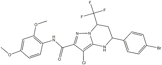 5-(4-bromophenyl)-3-chloro-N-(2,4-dimethoxyphenyl)-7-(trifluoromethyl)-4,5,6,7-tetrahydropyrazolo[1,5-a]pyrimidine-2-carboxamide Struktur