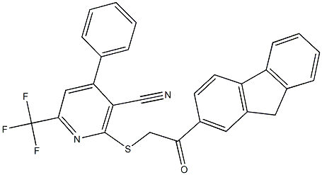 2-{[2-(9H-fluoren-2-yl)-2-oxoethyl]sulfanyl}-4-phenyl-6-(trifluoromethyl)nicotinonitrile Struktur