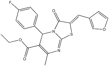 ethyl 5-(4-fluorophenyl)-2-(3-furylmethylene)-7-methyl-3-oxo-2,3-dihydro-5H-[1,3]thiazolo[3,2-a]pyrimidine-6-carboxylate Struktur