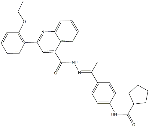 N-[4-(N-{[2-(2-ethoxyphenyl)-4-quinolinyl]carbonyl}ethanehydrazonoyl)phenyl]cyclopentanecarboxamide Struktur