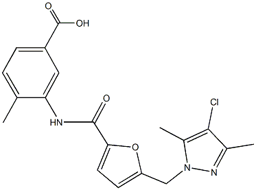 3-({5-[(4-chloro-3,5-dimethyl-1H-pyrazol-1-yl)methyl]-2-furoyl}amino)-4-methylbenzoic acid Struktur