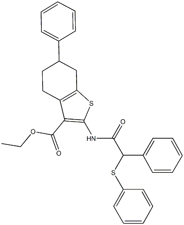 ethyl 6-phenyl-2-{[phenyl(phenylsulfanyl)acetyl]amino}-4,5,6,7-tetrahydro-1-benzothiophene-3-carboxylate Struktur