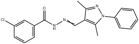 3-chloro-N'-[(3,5-dimethyl-1-phenyl-1H-pyrazol-4-yl)methylene]benzohydrazide Struktur