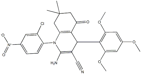 2-amino-1-{2-chloro-4-nitrophenyl}-7,7-dimethyl-5-oxo-4-(2,4,6-trimethoxyphenyl)-1,4,5,6,7,8-hexahydro-3-quinolinecarbonitrile Struktur