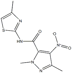 4-nitro-1,3-dimethyl-N-(4-methyl-1,3-thiazol-2-yl)-1H-pyrazole-5-carboxamide Struktur