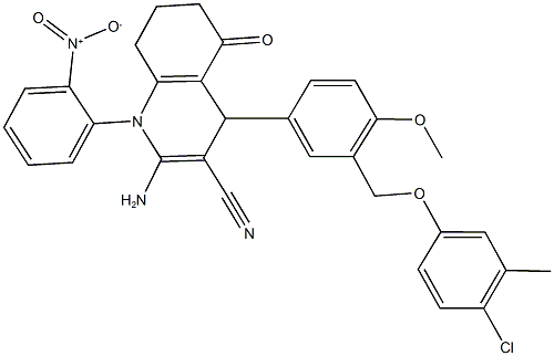 2-amino-4-{3-[(4-chloro-3-methylphenoxy)methyl]-4-methoxyphenyl}-1-{2-nitrophenyl}-5-oxo-1,4,5,6,7,8-hexahydro-3-quinolinecarbonitrile Struktur