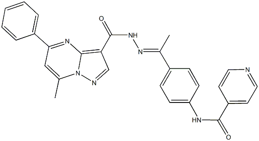 N-(4-{N-[(7-methyl-5-phenylpyrazolo[1,5-a]pyrimidin-3-yl)carbonyl]ethanehydrazonoyl}phenyl)isonicotinamide Struktur