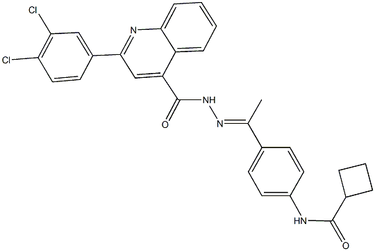 N-[4-(N-{[2-(3,4-dichlorophenyl)-4-quinolinyl]carbonyl}ethanehydrazonoyl)phenyl]cyclobutanecarboxamide Struktur