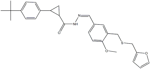 2-(4-tert-butylphenyl)-N'-(3-{[(2-furylmethyl)sulfanyl]methyl}-4-methoxybenzylidene)cyclopropanecarbohydrazide Struktur