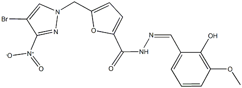 5-({4-bromo-3-nitro-1H-pyrazol-1-yl}methyl)-N'-(2-hydroxy-3-methoxybenzylidene)-2-furohydrazide Struktur