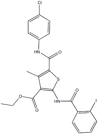 ethyl 5-[(4-chloroanilino)carbonyl]-2-[(2-iodobenzoyl)amino]-4-methyl-3-thiophenecarboxylate Struktur