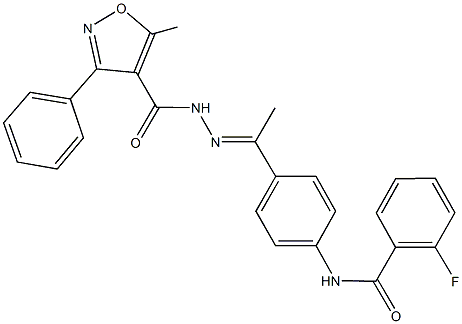 2-fluoro-N-(4-{N-[(5-methyl-3-phenyl-4-isoxazolyl)carbonyl]ethanehydrazonoyl}phenyl)benzamide Struktur