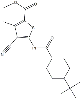 methyl 5-{[(4-tert-butylcyclohexyl)carbonyl]amino}-4-cyano-3-methyl-2-thiophenecarboxylate Struktur