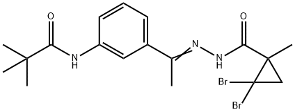 N-(3-{N-[(2,2-dibromo-1-methylcyclopropyl)carbonyl]ethanehydrazonoyl}phenyl)-2,2-dimethylpropanamide Struktur