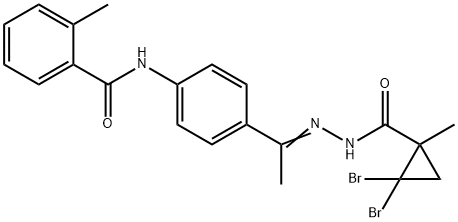 N-(4-{N-[(2,2-dibromo-1-methylcyclopropyl)carbonyl]ethanehydrazonoyl}phenyl)-2-methylbenzamide Struktur