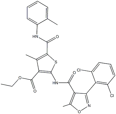 ethyl 2-({[3-(2,6-dichlorophenyl)-5-methyl-4-isoxazolyl]carbonyl}amino)-4-methyl-5-(2-toluidinocarbonyl)-3-thiophenecarboxylate Struktur