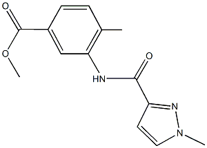 methyl 4-methyl-3-{[(1-methyl-1H-pyrazol-3-yl)carbonyl]amino}benzoate Struktur