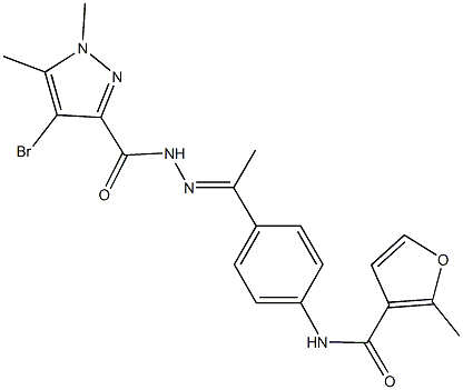 N-(4-{N-[(4-bromo-1,5-dimethyl-1H-pyrazol-3-yl)carbonyl]ethanehydrazonoyl}phenyl)-2-methyl-3-furamide Struktur