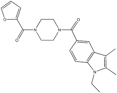 1-ethyl-5-{[4-(2-furoyl)-1-piperazinyl]carbonyl}-2,3-dimethyl-1H-indole Struktur