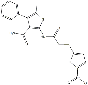 2-[(3-{5-nitro-2-furyl}acryloyl)amino]-5-methyl-4-phenyl-3-thiophenecarboxamide Struktur