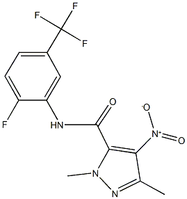 N-[2-fluoro-5-(trifluoromethyl)phenyl]-4-nitro-1,3-dimethyl-1H-pyrazole-5-carboxamide Struktur