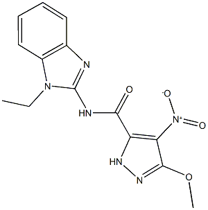 N-(1-ethyl-1H-benzimidazol-2-yl)-4-nitro-3-methoxy-1H-pyrazole-5-carboxamide Struktur