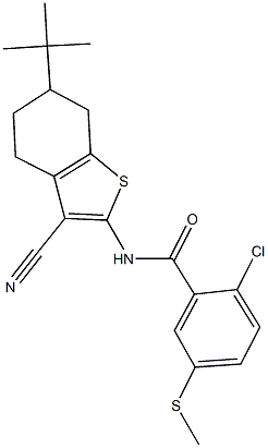 N-(6-tert-butyl-3-cyano-4,5,6,7-tetrahydro-1-benzothien-2-yl)-2-chloro-5-(methylsulfanyl)benzamide Struktur