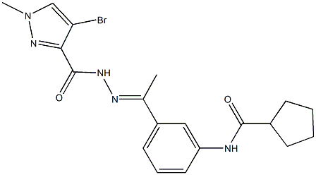 N-(3-{N-[(4-bromo-1-methyl-1H-pyrazol-3-yl)carbonyl]ethanehydrazonoyl}phenyl)cyclopentanecarboxamide Struktur