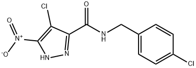 4-chloro-N-(4-chlorobenzyl)-5-nitro-1H-pyrazole-3-carboxamide Struktur