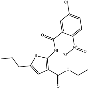 ethyl 2-({5-chloro-2-nitrobenzoyl}amino)-5-propyl-3-thiophenecarboxylate Struktur