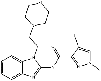 4-iodo-1-methyl-N-{1-[2-(4-morpholinyl)ethyl]-1H-benzimidazol-2-yl}-1H-pyrazole-3-carboxamide Struktur