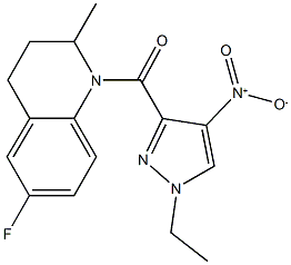 1-({1-ethyl-4-nitro-1H-pyrazol-3-yl}carbonyl)-6-fluoro-2-methyl-1,2,3,4-tetrahydroquinoline Struktur