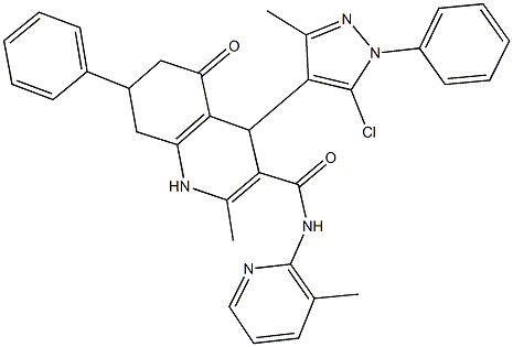 4-(5-chloro-3-methyl-1-phenyl-1H-pyrazol-4-yl)-2-methyl-N-(3-methyl-2-pyridinyl)-5-oxo-7-phenyl-1,4,5,6,7,8-hexahydro-3-quinolinecarboxamide Struktur