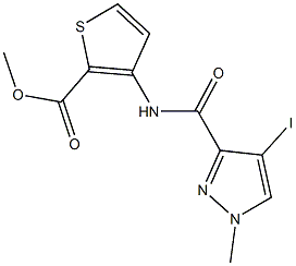 methyl 3-{[(4-iodo-1-methyl-1H-pyrazol-3-yl)carbonyl]amino}-2-thiophenecarboxylate Struktur