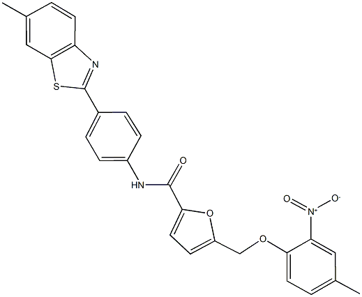 5-({2-nitro-4-methylphenoxy}methyl)-N-[4-(6-methyl-1,3-benzothiazol-2-yl)phenyl]-2-furamide Struktur