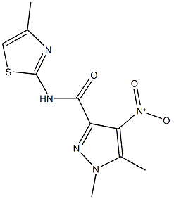 4-nitro-1,5-dimethyl-N-(4-methyl-1,3-thiazol-2-yl)-1H-pyrazole-3-carboxamide Struktur