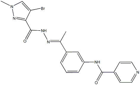 N-(3-{N-[(4-bromo-1-methyl-1H-pyrazol-3-yl)carbonyl]ethanehydrazonoyl}phenyl)isonicotinamide Struktur