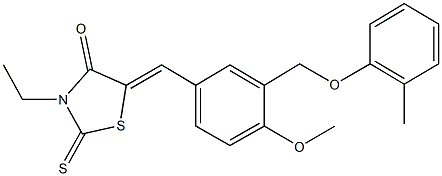 3-ethyl-5-{4-methoxy-3-[(2-methylphenoxy)methyl]benzylidene}-2-thioxo-1,3-thiazolidin-4-one Struktur