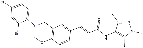 3-{3-[(2-bromo-4-chlorophenoxy)methyl]-4-methoxyphenyl}-N-(1,3,5-trimethyl-1H-pyrazol-4-yl)acrylamide Struktur