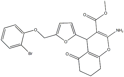 methyl 2-amino-4-{5-[(2-bromophenoxy)methyl]-2-furyl}-5-oxo-5,6,7,8-tetrahydro-4H-chromene-3-carboxylate Struktur