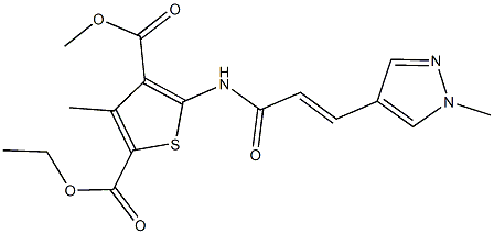 2-ethyl 4-methyl 3-methyl-5-{[3-(1-methyl-1H-pyrazol-4-yl)acryloyl]amino}-2,4-thiophenedicarboxylate Struktur