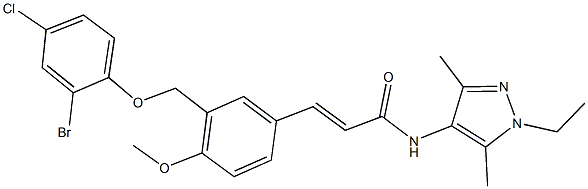 3-{3-[(2-bromo-4-chlorophenoxy)methyl]-4-methoxyphenyl}-N-(1-ethyl-3,5-dimethyl-1H-pyrazol-4-yl)acrylamide Struktur