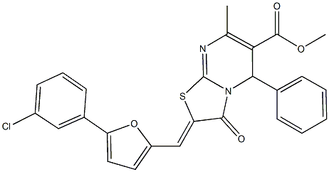 methyl 2-{[5-(3-chlorophenyl)-2-furyl]methylene}-7-methyl-3-oxo-5-phenyl-2,3-dihydro-5H-[1,3]thiazolo[3,2-a]pyrimidine-6-carboxylate Struktur